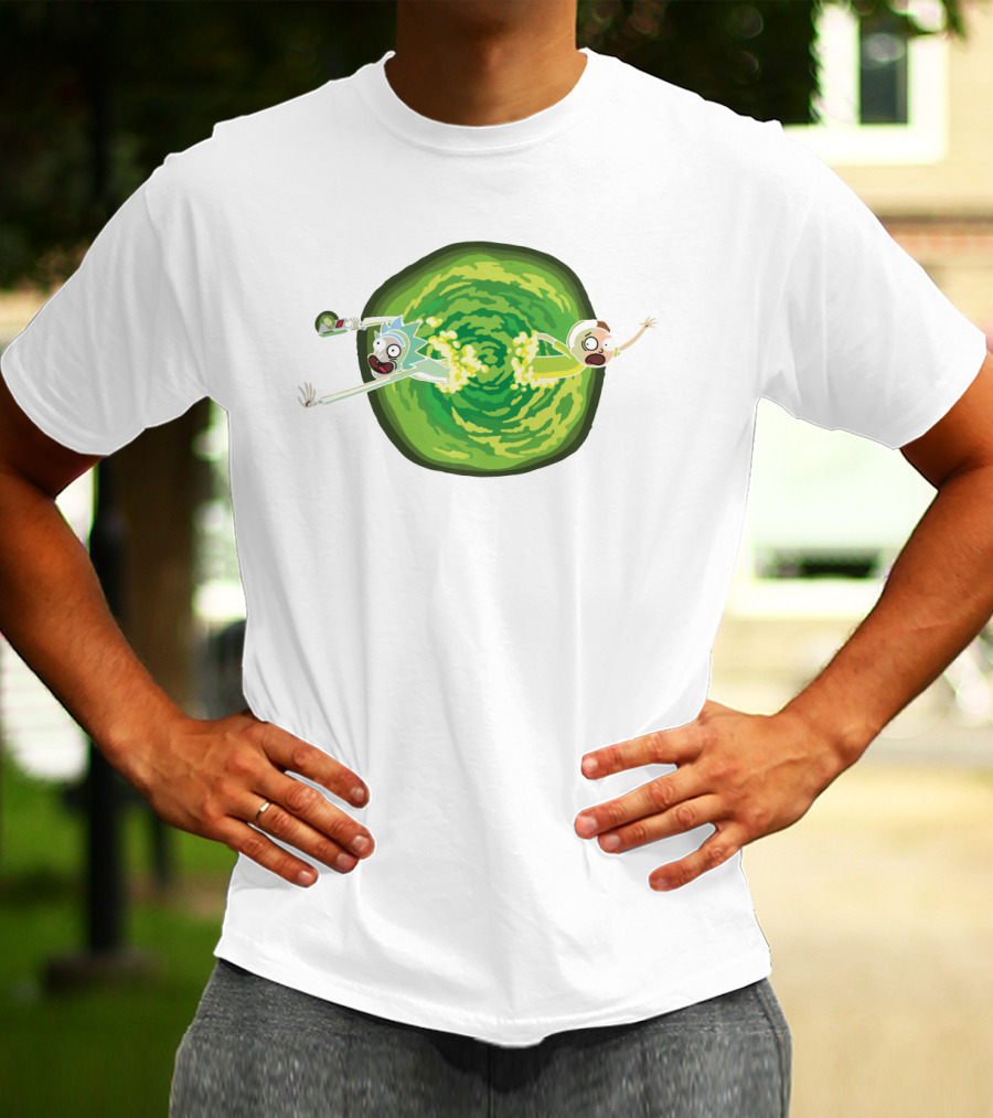 Rick And Morty Animated Portal Gun Adventure Scene T-Shirt