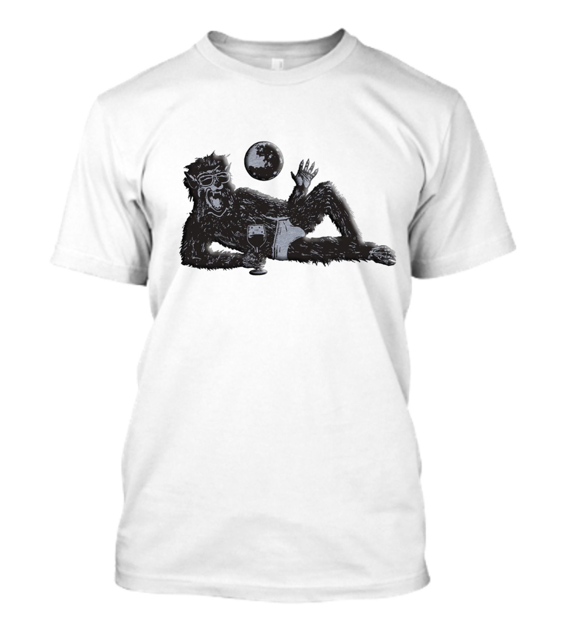 Laid-Back Monkey With Sunglasses And Drink Under The Moon T-Shirt
