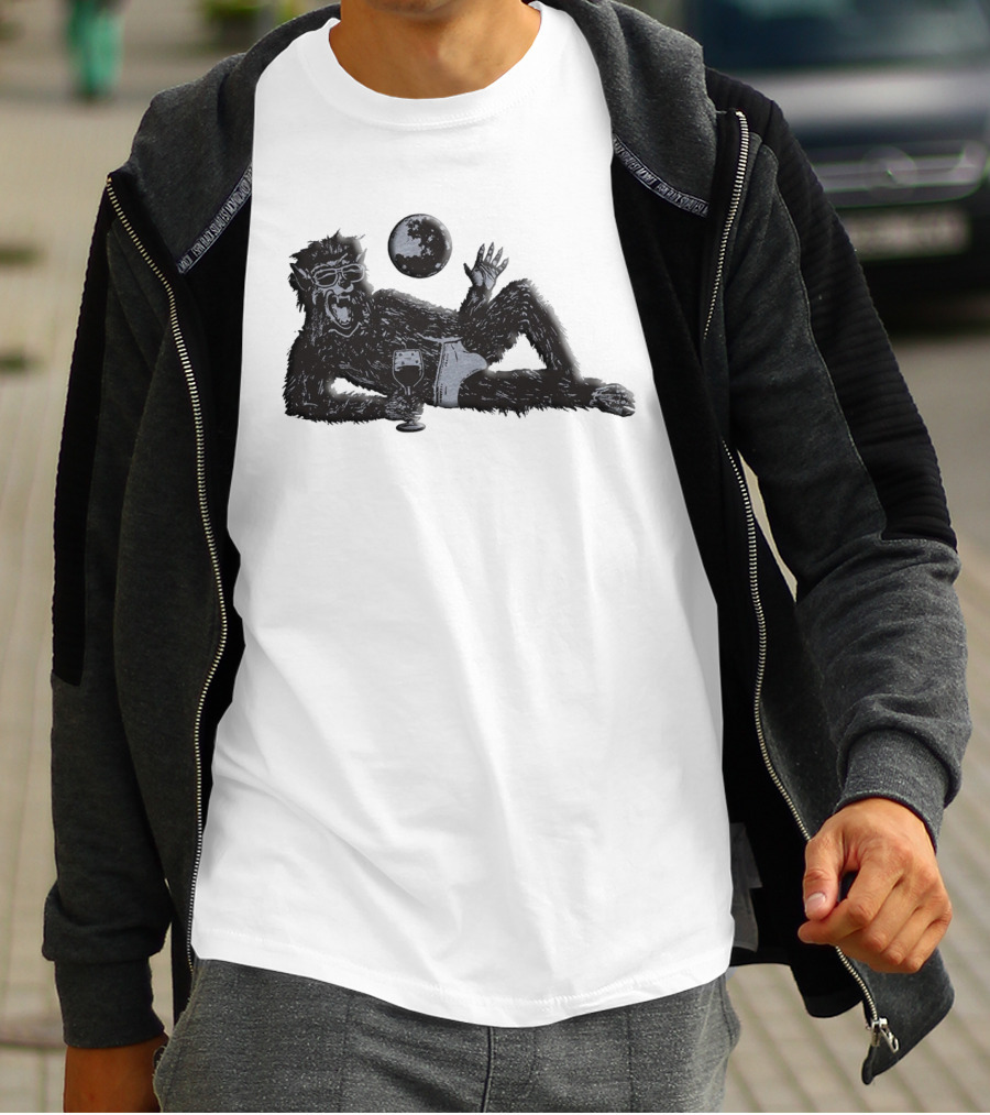 Laid-Back Monkey With Sunglasses And Drink Under The Moon T-Shirt