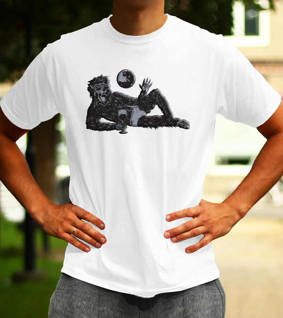 Laid-Back Monkey With Sunglasses And Drink Under The Moon T-Shirt