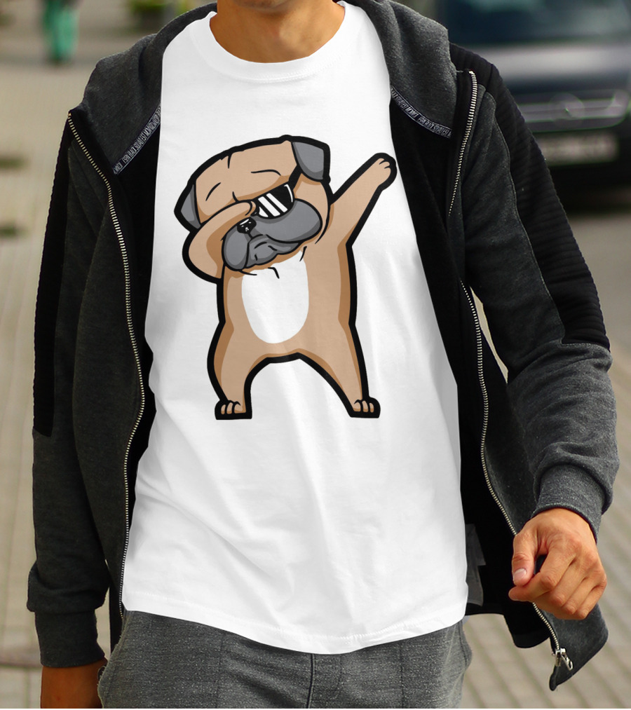 Dabbing Pug With Sunglasses Dance Pose Drawing T-Shirt