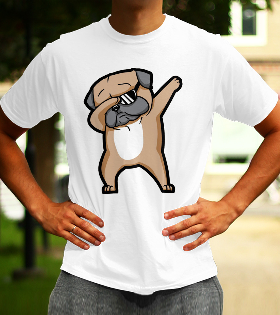 Dabbing Pug With Sunglasses Dance Pose Drawing T-Shirt