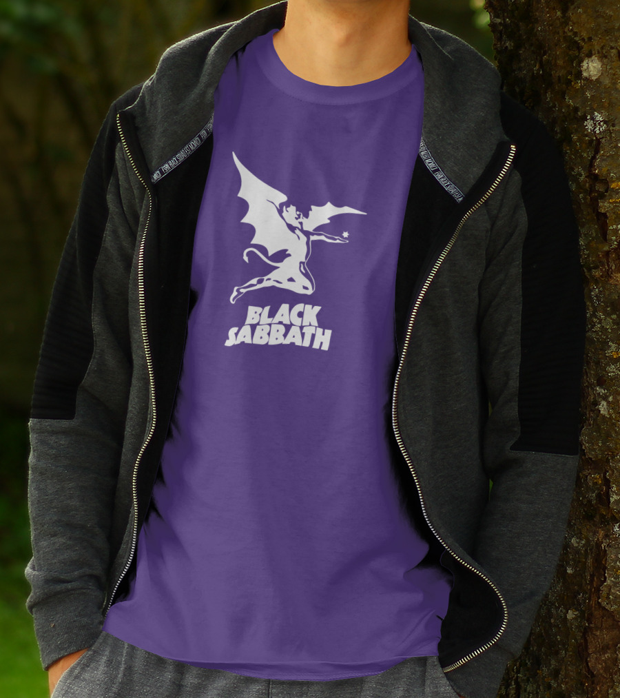 Black Sabbath Flying Devil Logo Purple Background T-Shirt