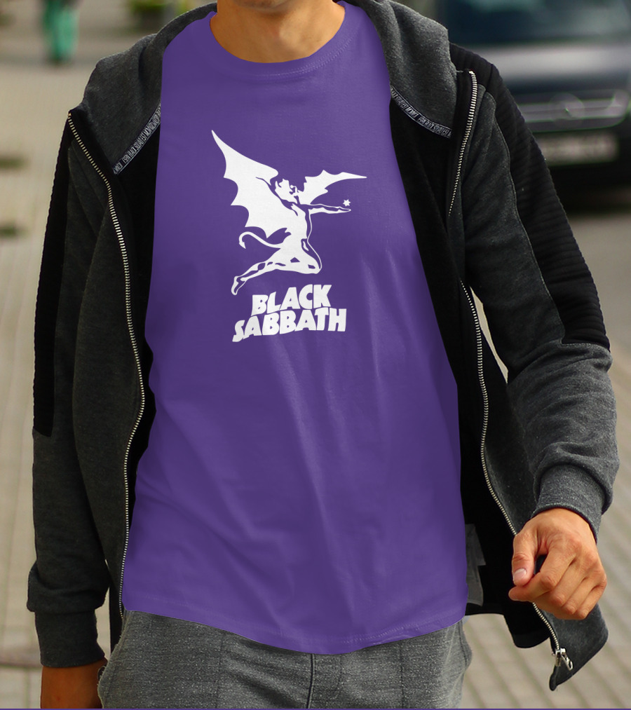 Black Sabbath Flying Devil Logo Purple Background T-Shirt