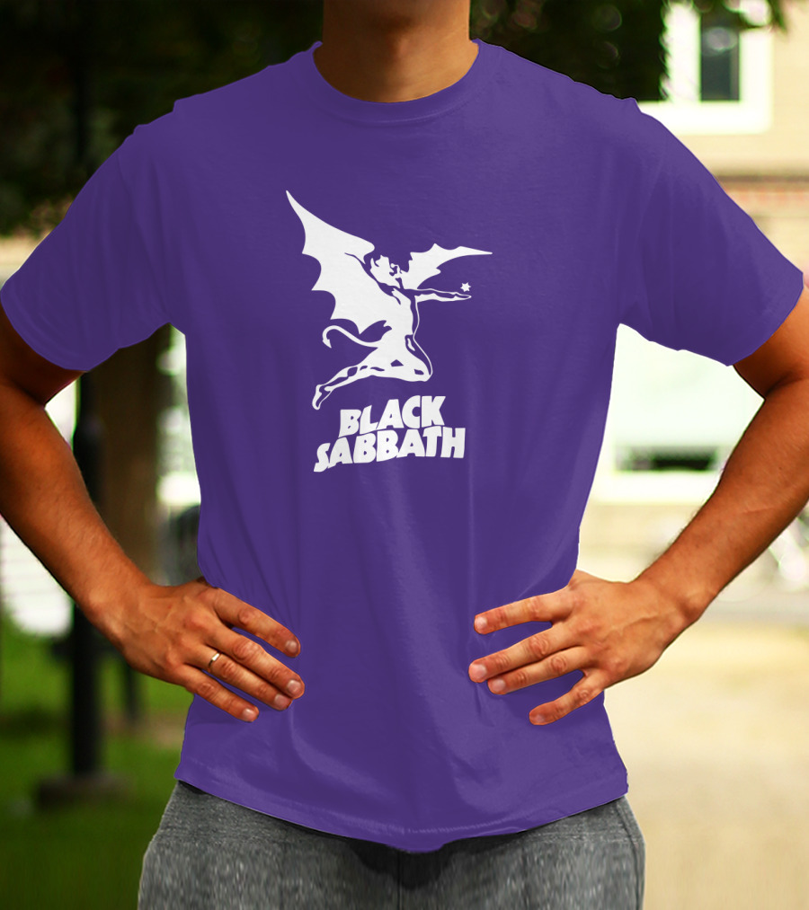 Black Sabbath Flying Devil Logo Purple Background T-Shirt
