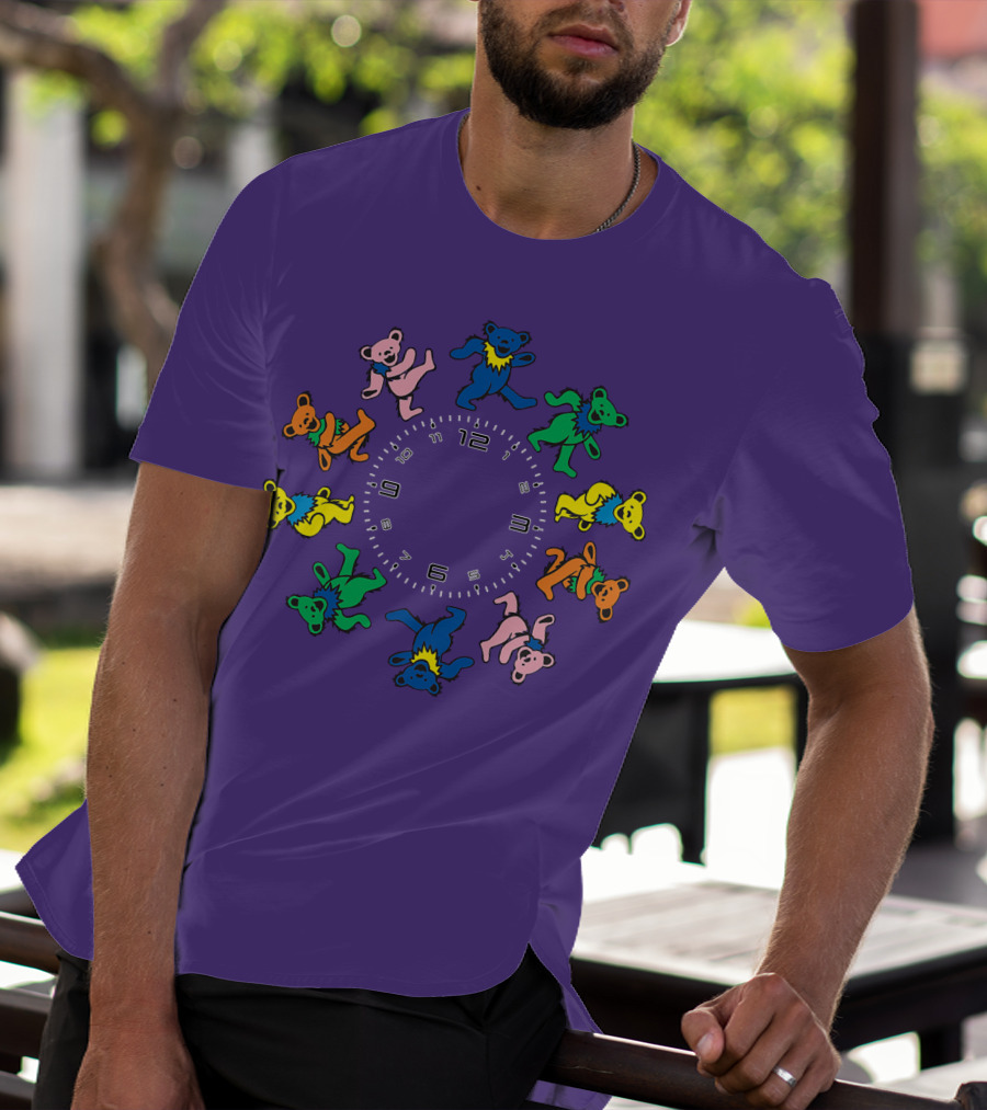 The Grateful Bear Colorful Dancing Bears Around Clock T-Shirt