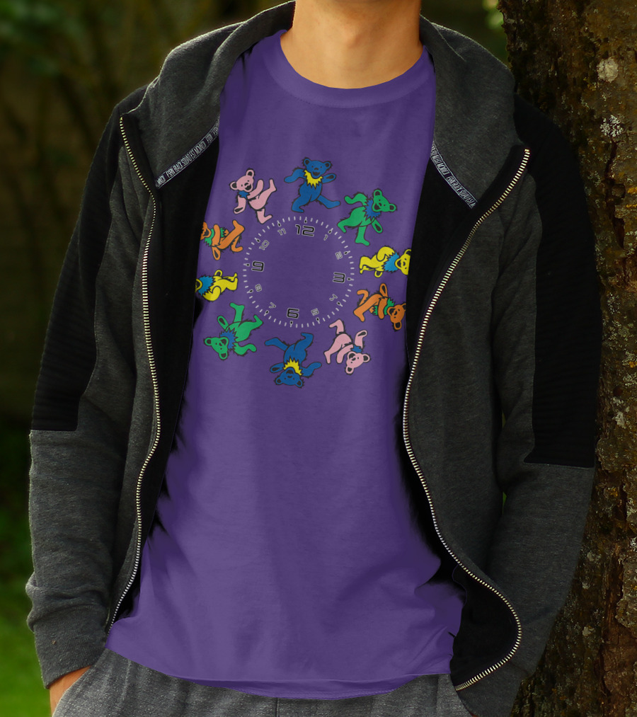 The Grateful Bear Colorful Dancing Bears Around Clock T-Shirt