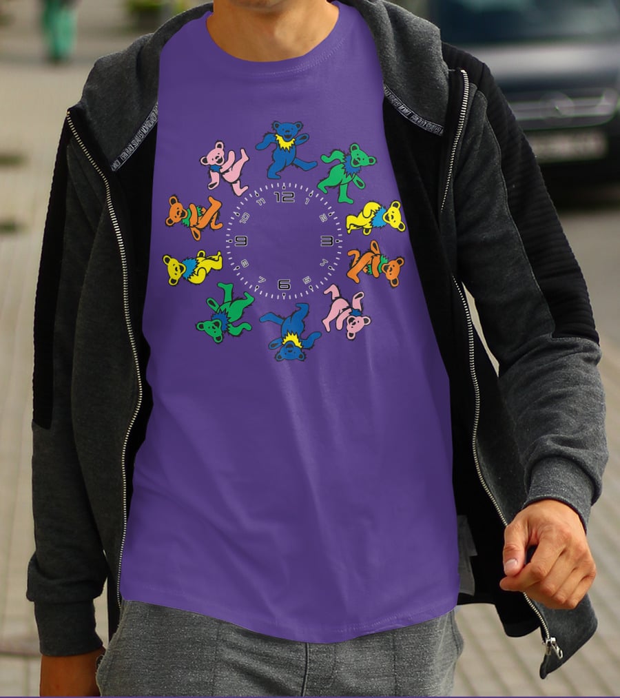 The Grateful Bear Colorful Dancing Bears Around Clock T-Shirt