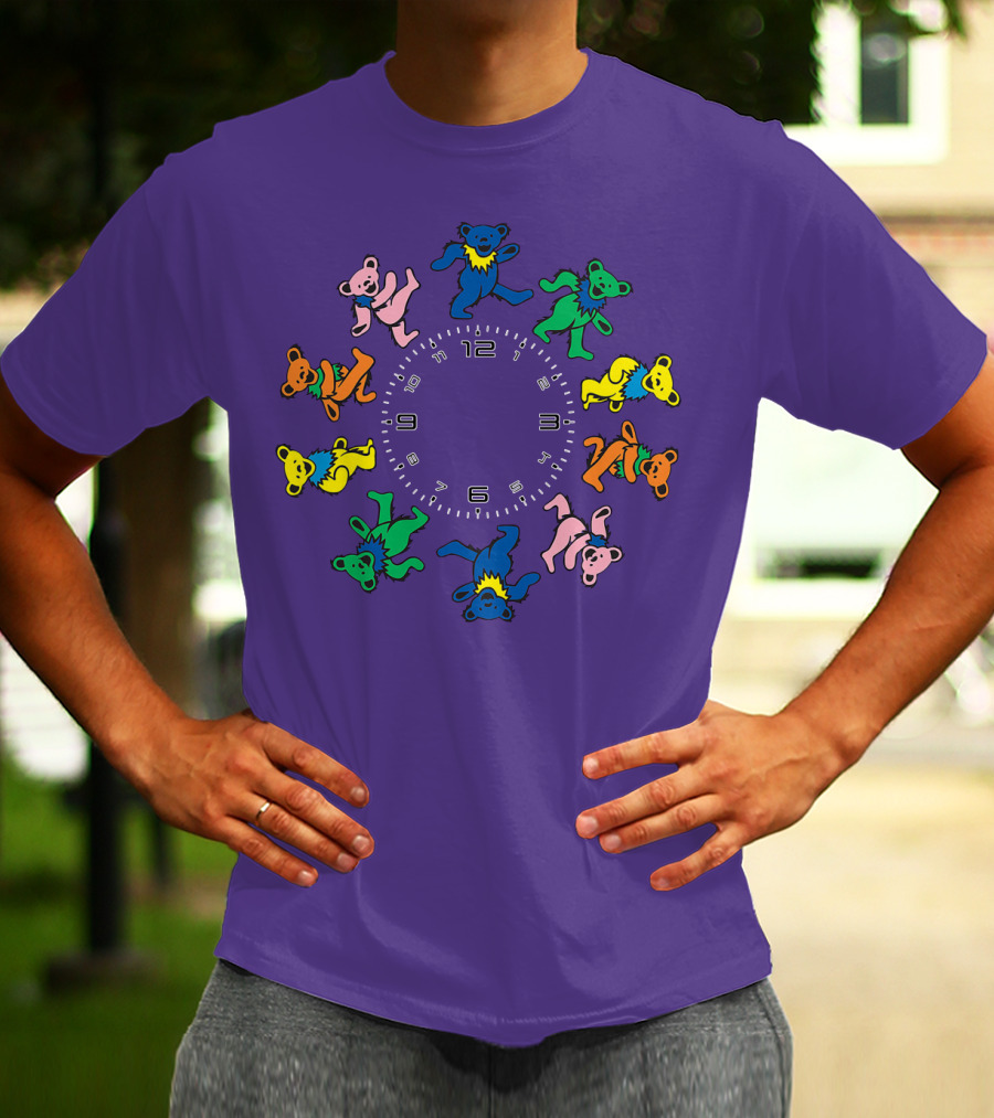 The Grateful Bear Colorful Dancing Bears Around Clock T-Shirt