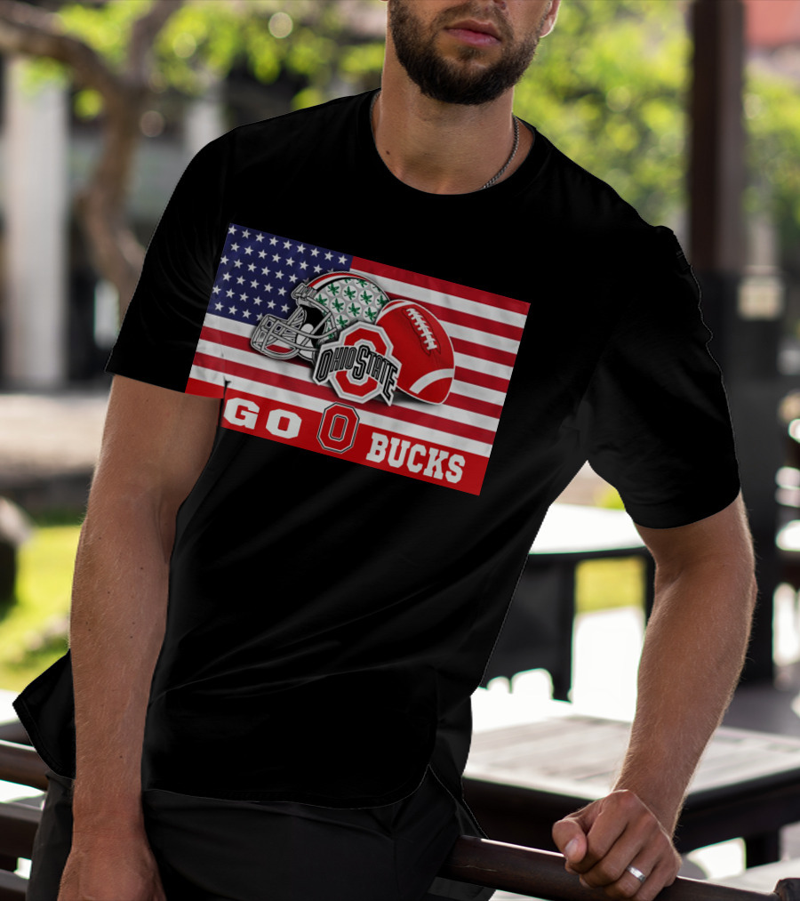 Ohio State Buckeyes Go Bucks American Flag Football Helmet T-Shirt