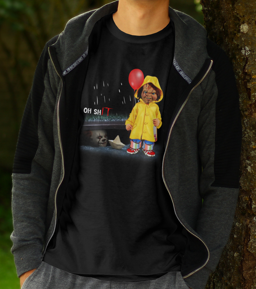 Pennywise And Chucky Oh ShIT Red Balloon Yellow Raincoat Storm Drain T-Shirt