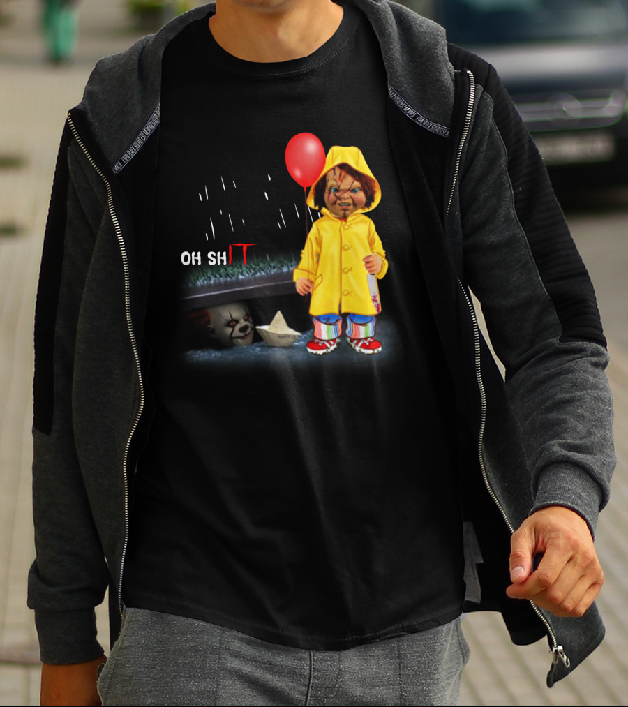 Pennywise And Chucky Oh ShIT Red Balloon Yellow Raincoat Storm Drain T-Shirt