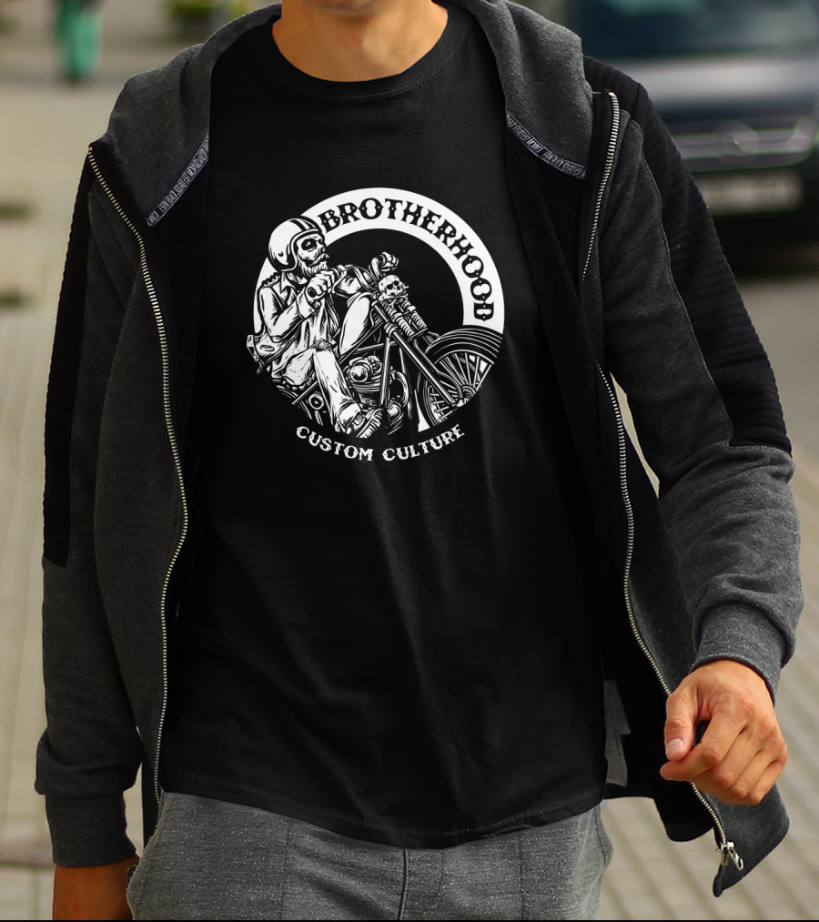 Brotherhood Skull Biker Chopper Custom Culture T-Shirt