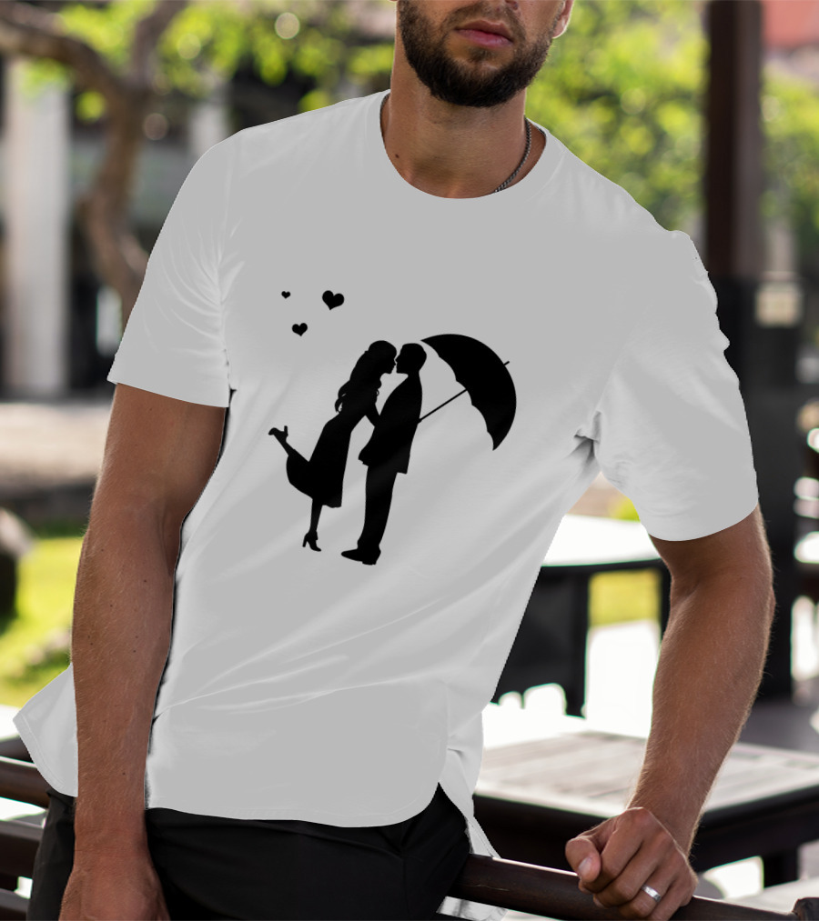 Couple Romantic Umbrella Hearts T-Shirt