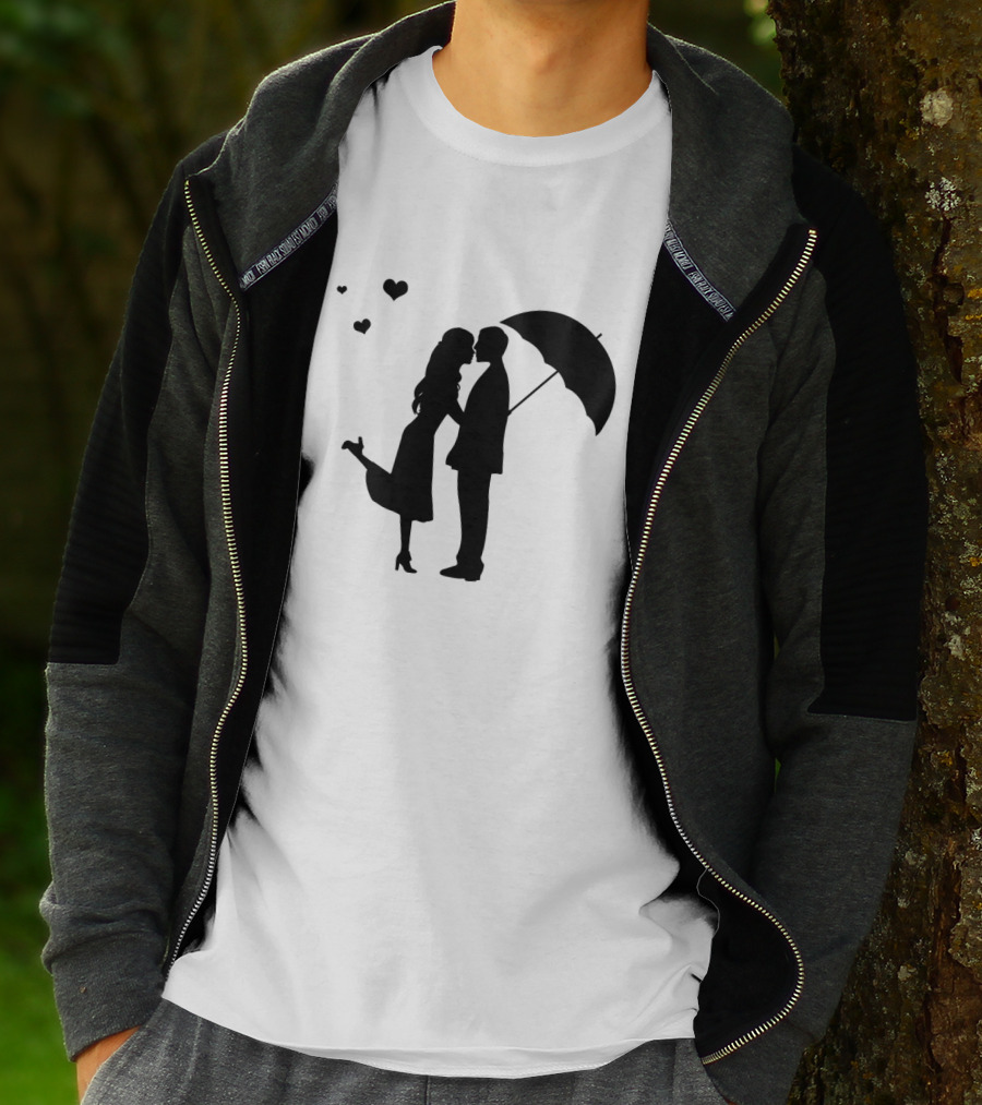 Couple Romantic Umbrella Hearts T-Shirt