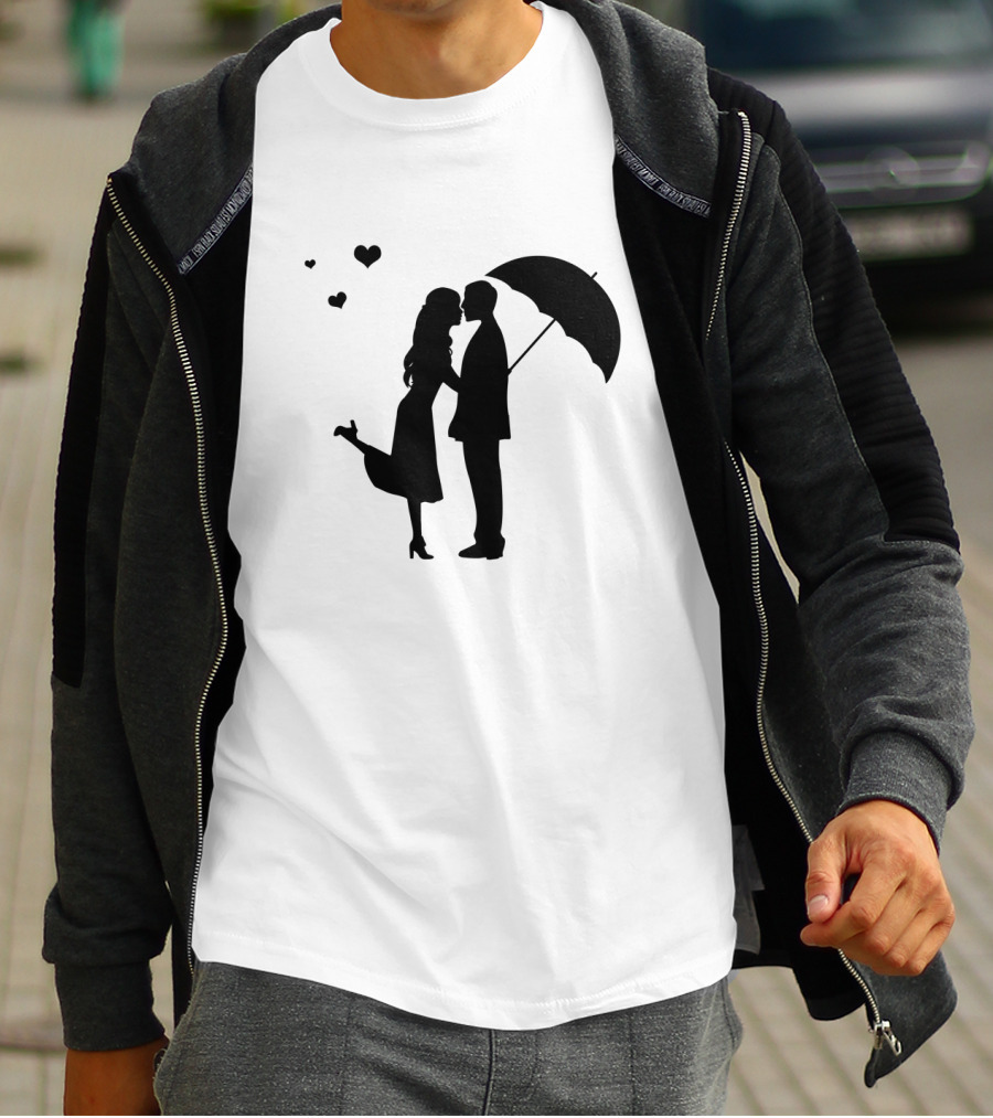 Couple Romantic Umbrella Hearts T-Shirt