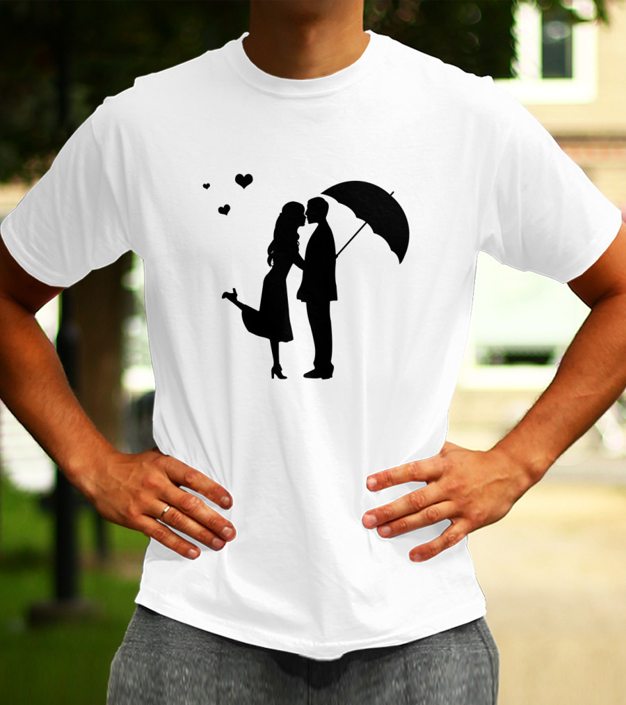 Couple Romantic Umbrella Hearts T-Shirt