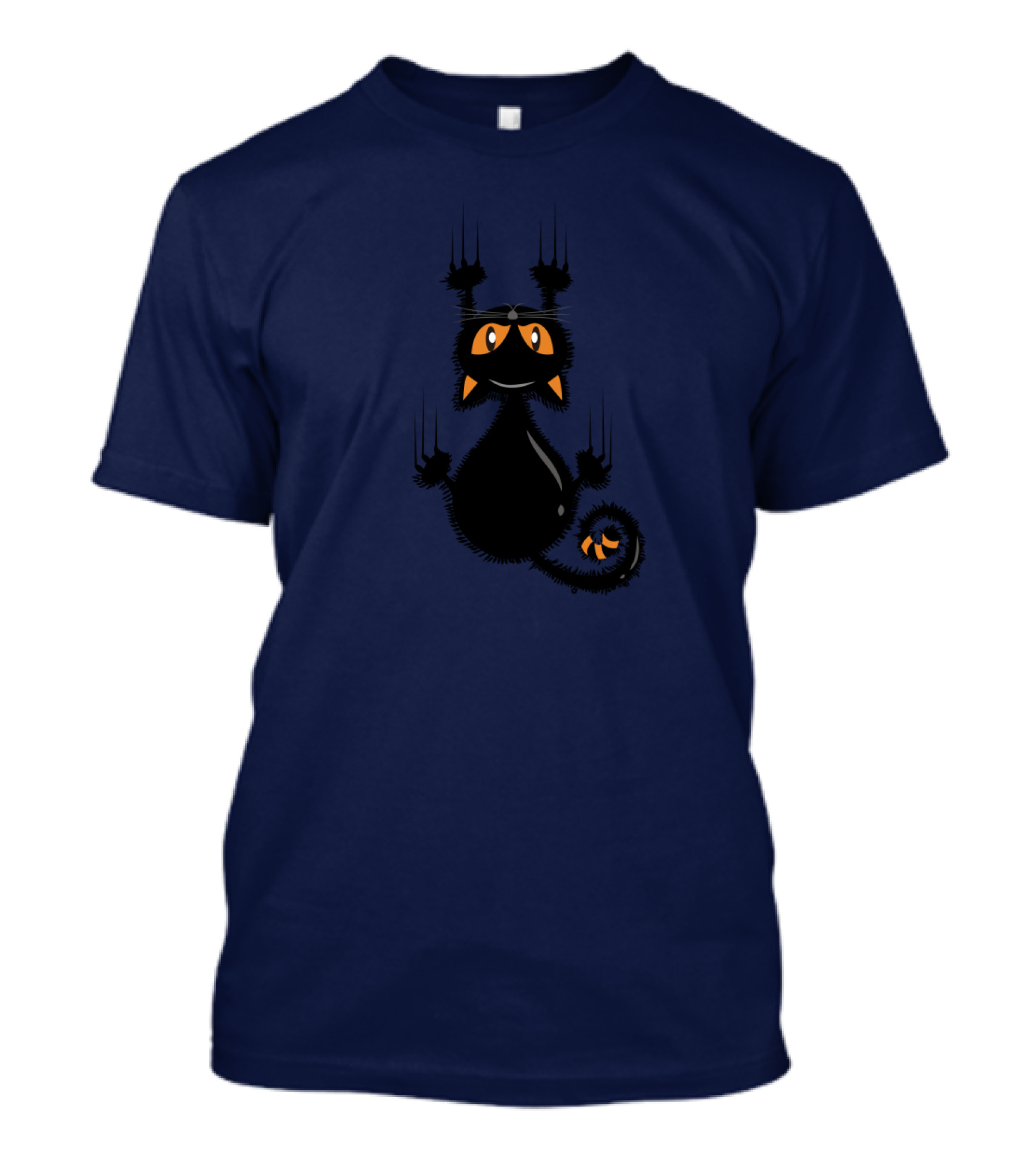 Cartoon Cute Halloween Black Cat With Orange Eyes And Scratching Claws T-Shirt