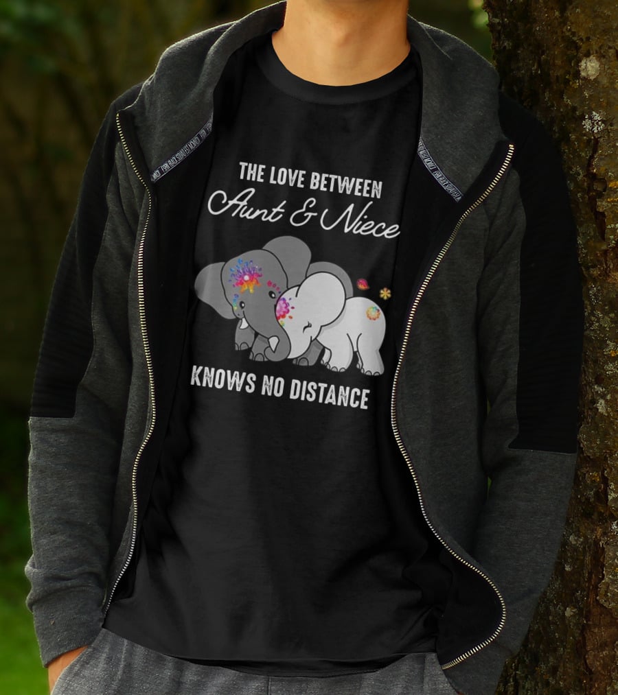 The Love Between Aunt And Niece Knows No Distance Elephants With Colorful Flowers T-Shirt