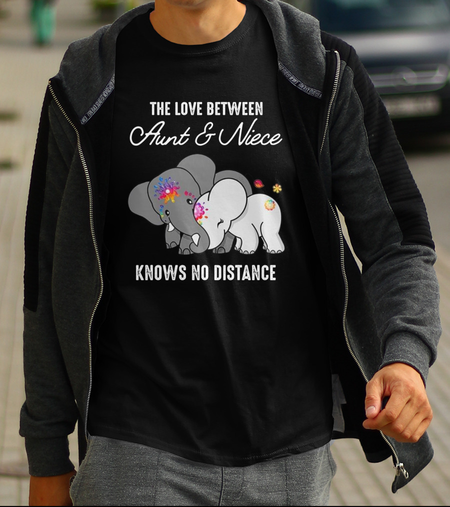 The Love Between Aunt And Niece Knows No Distance Elephants With Colorful Flowers T-Shirt