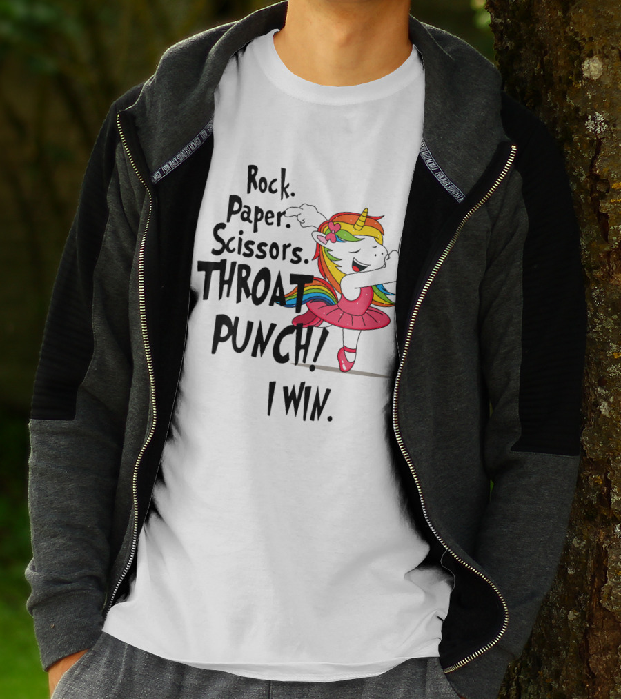 Unicorn Ballet Rock Paper Scissors Throat Punch I Win T-Shirt