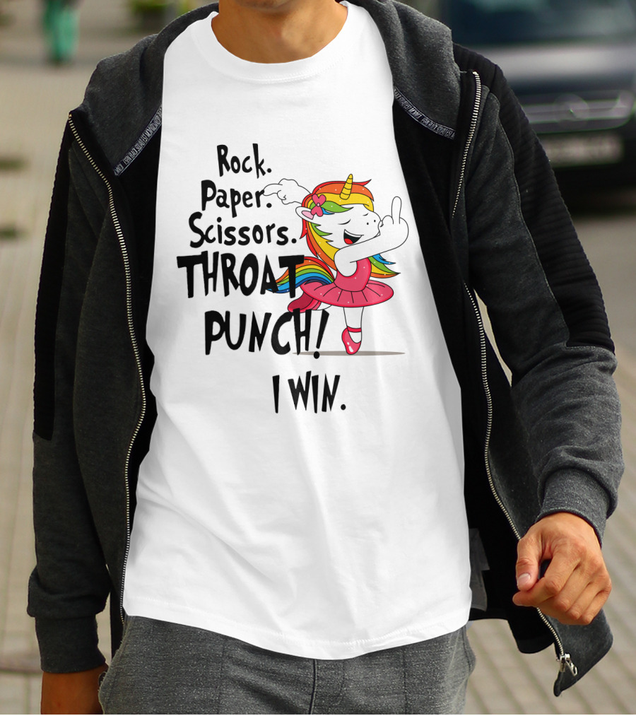 Unicorn Ballet Rock Paper Scissors Throat Punch I Win T-Shirt