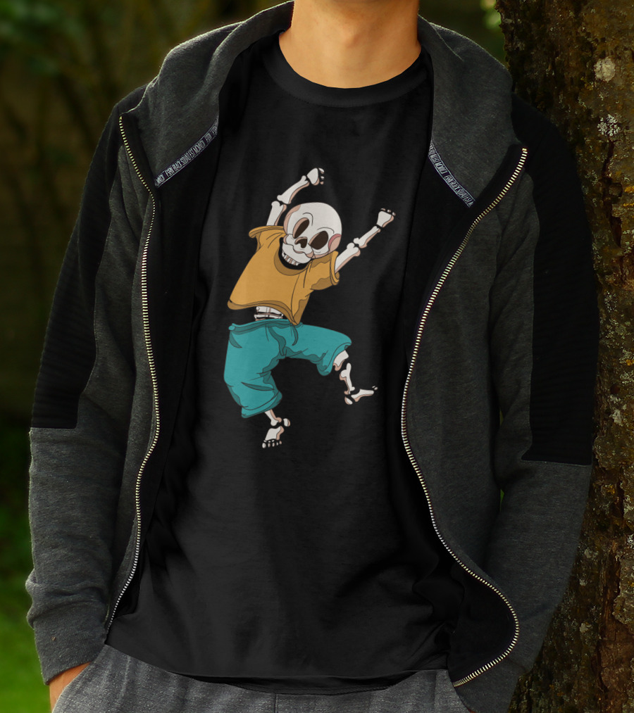 Joyful Hand Drawn Skeleton In Casual T-Shirt
