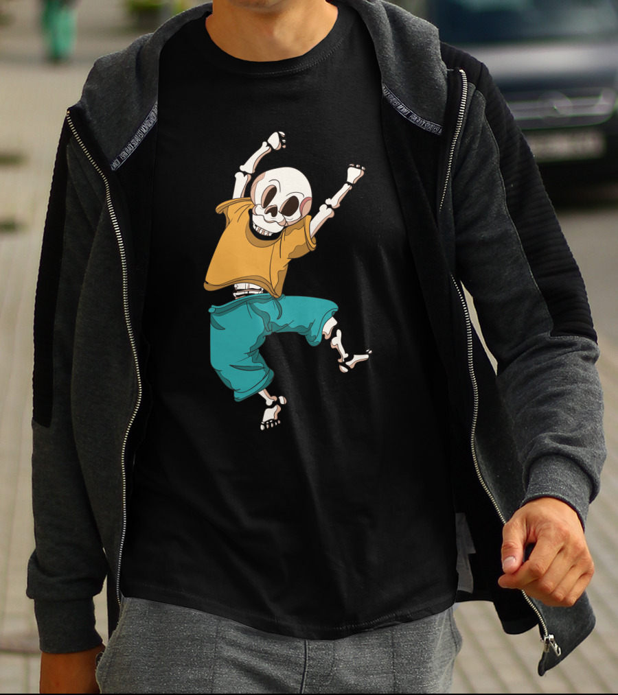 Joyful Hand Drawn Skeleton In Casual T-Shirt