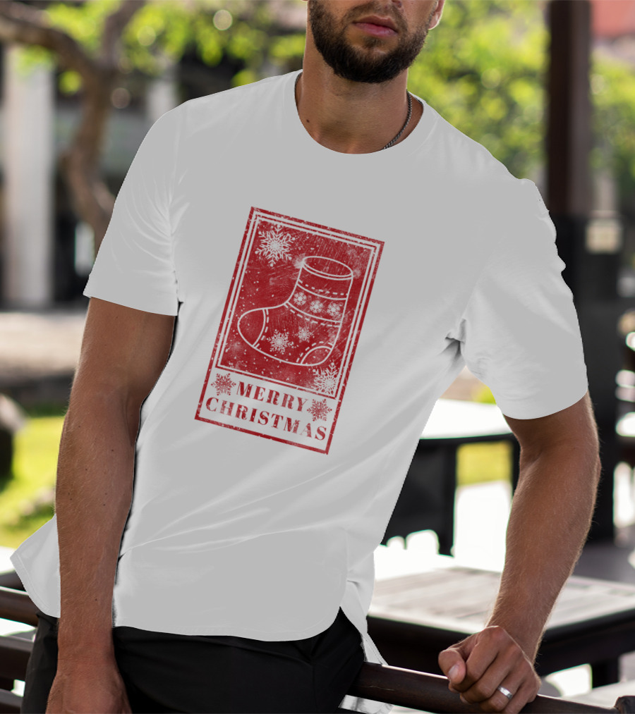 Merry Christmas Red Sock Post Stamp T-Shirt