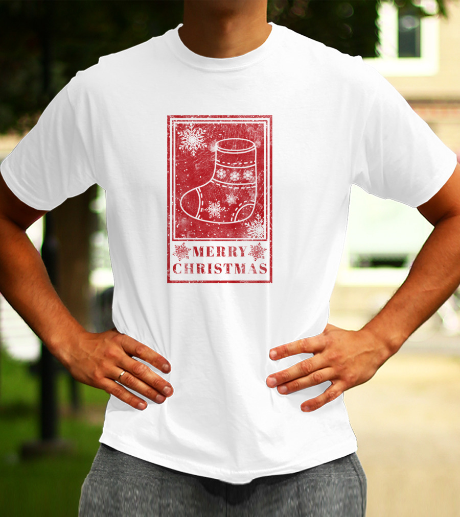 Merry Christmas Red Sock Post Stamp T-Shirt