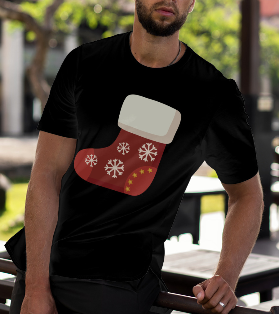 Sock Christmas Stocking With Snowflakes And Stars T-Shirt