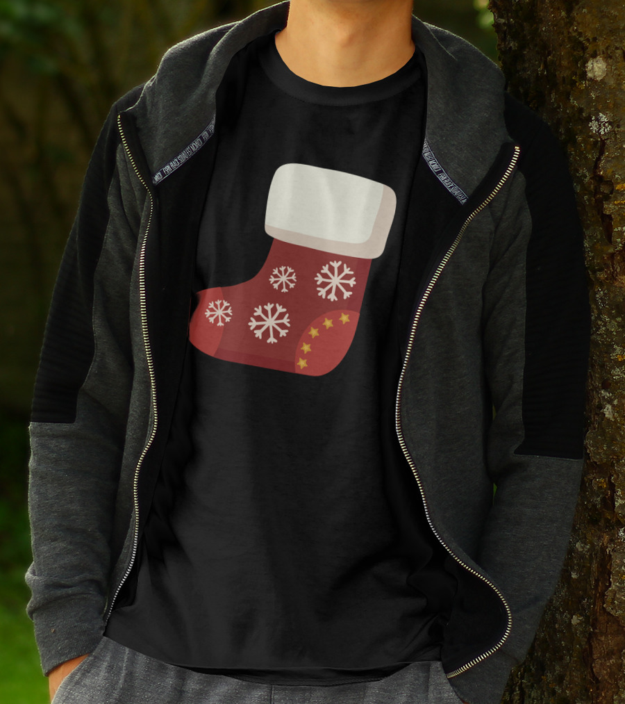 Sock Christmas Stocking With Snowflakes And Stars T-Shirt