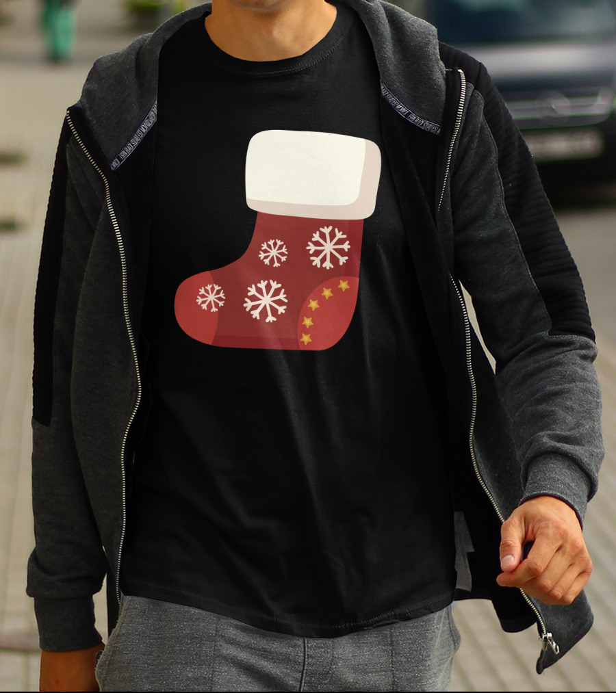 Sock Christmas Stocking With Snowflakes And Stars T-Shirt