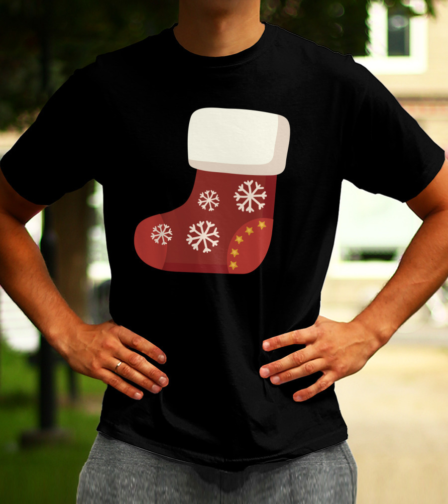Sock Christmas Stocking With Snowflakes And Stars T-Shirt