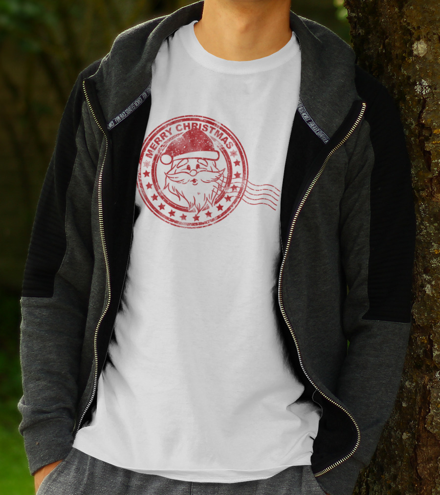 Merry Christmas Santa Claus Postmark Seal With Stars And Hat T-Shirt