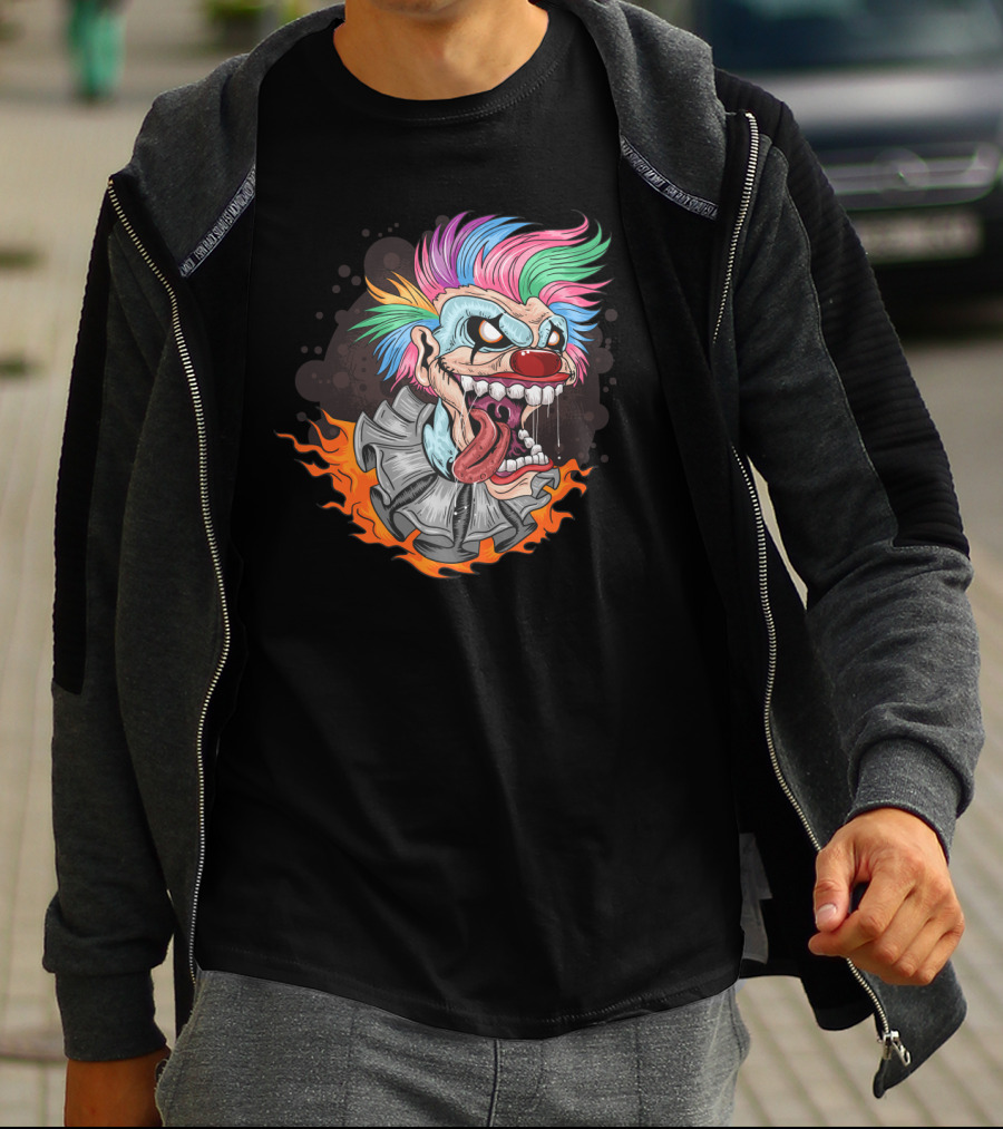 Clown Joker Smile With Unicorn Hair And Fiery Collar T-Shirt