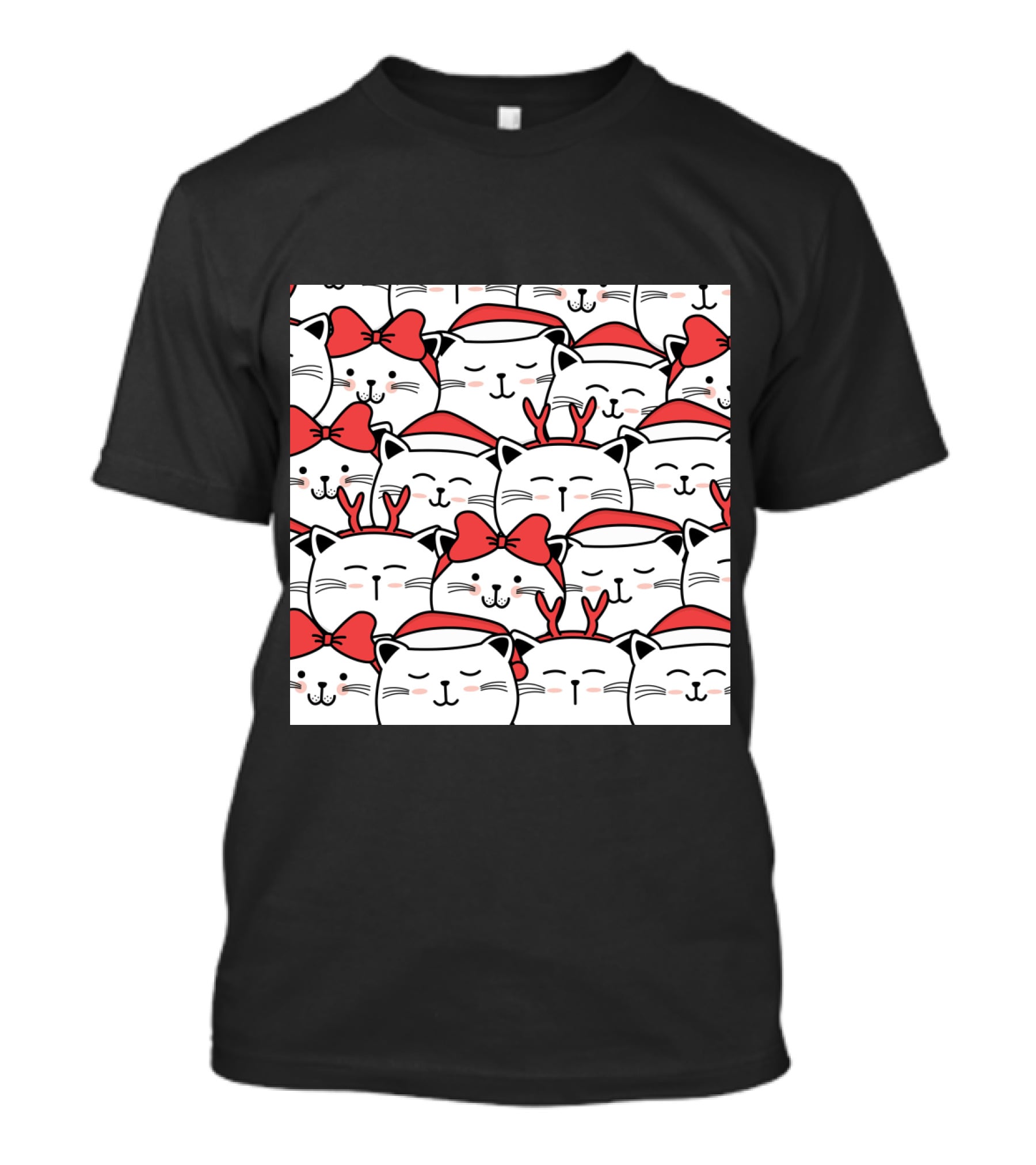 Cute Cat Christmas Santa Hats And Red Bows T-Shirt