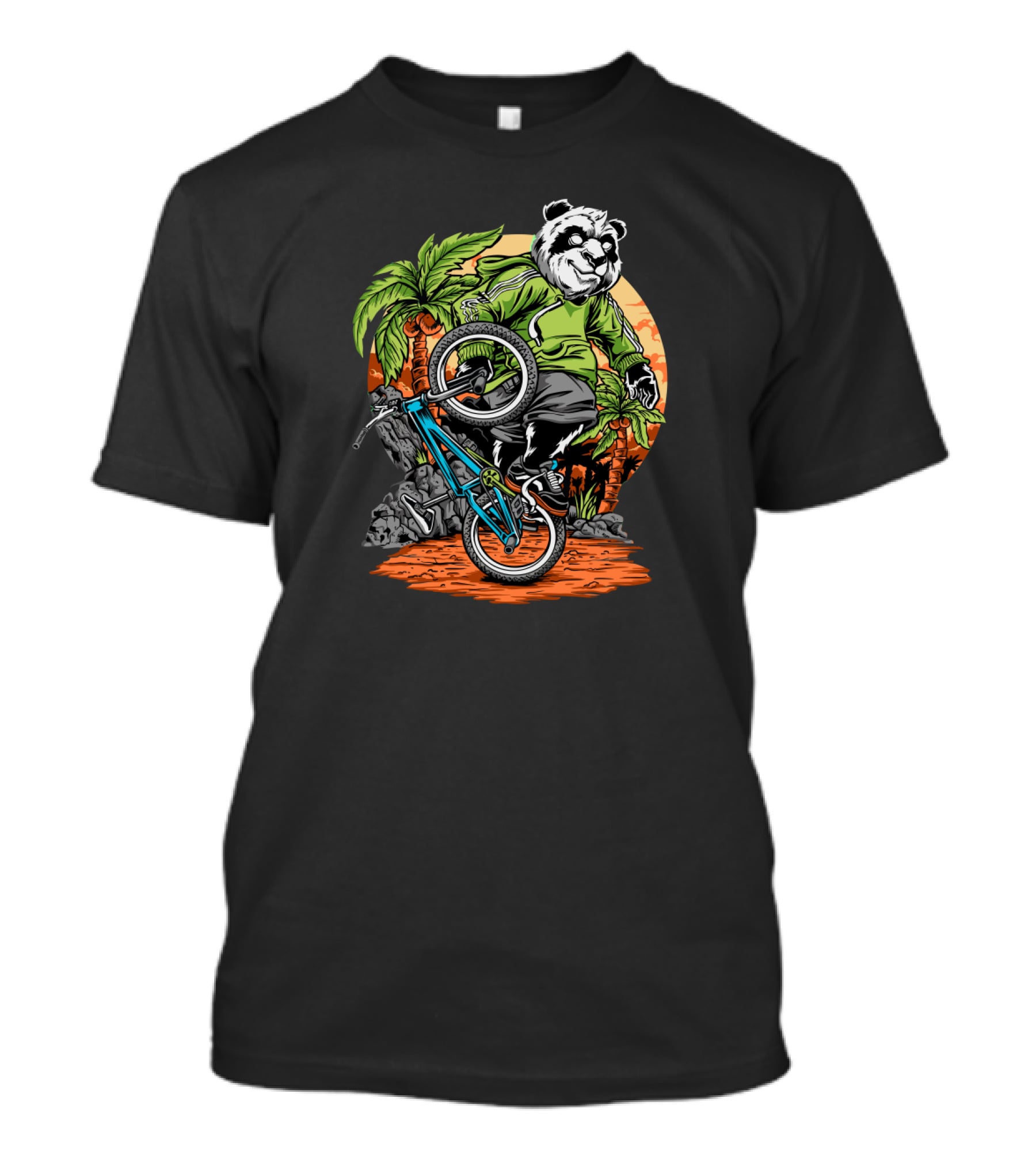 Panda Performs Bicycle Stunt In Tropical Setting T-Shirt