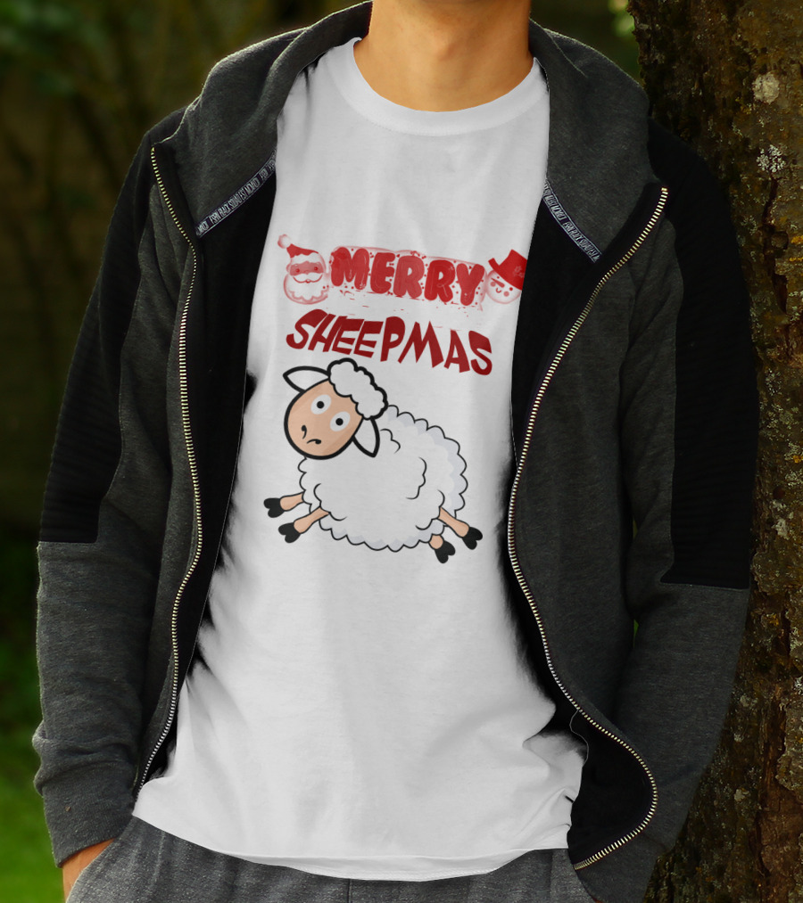 Merry Sheepmas Funny Christmas Santa Sheep With Snowman Hat T-Shirt