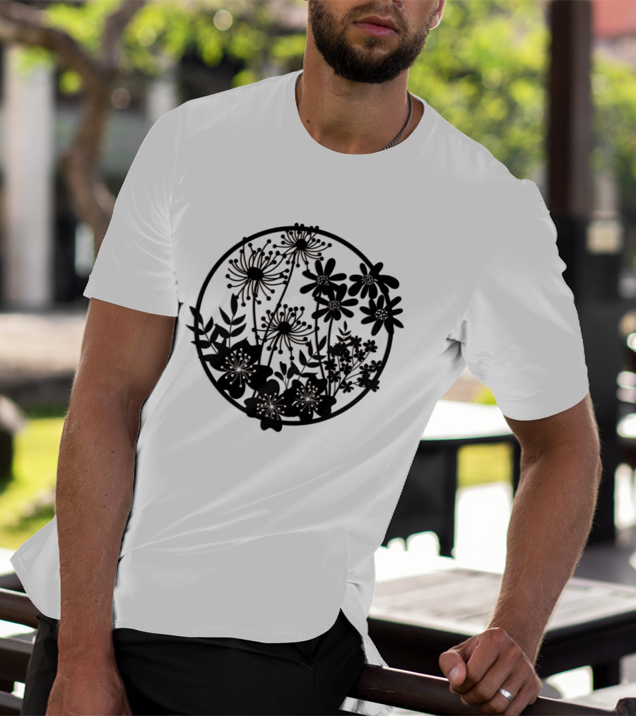 Flower Fresh Three Dimensional Silhouette Blossom Mandala T-Shirt