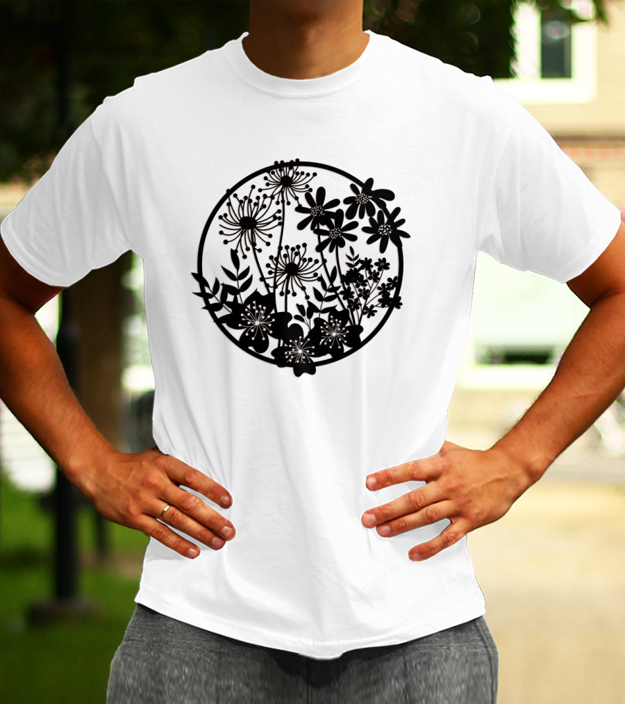 Flower Fresh Three Dimensional Silhouette Blossom Mandala T-Shirt