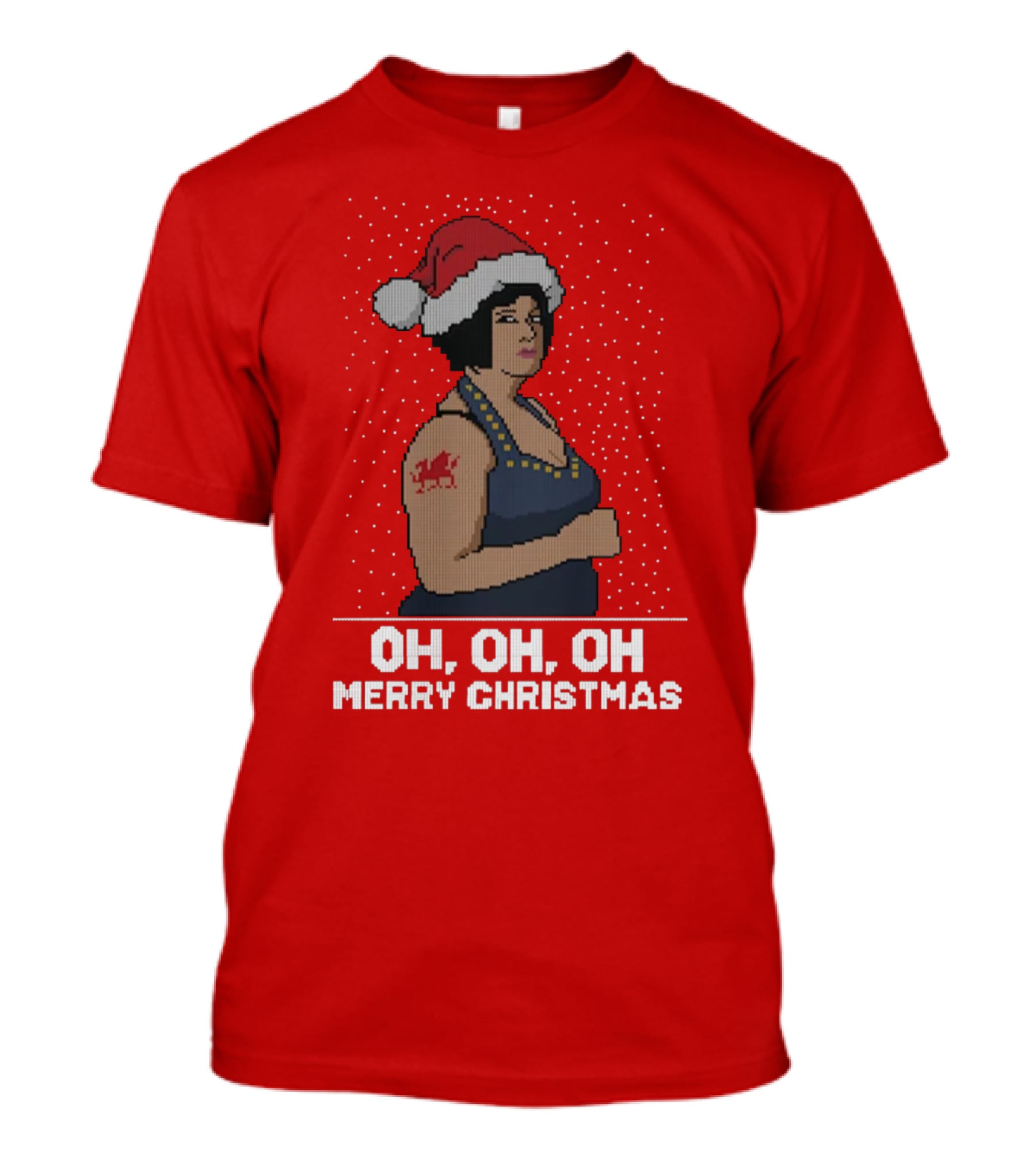 Oh Oh Oh Merry Christmas Santa Hat Tattoo T-Shirt