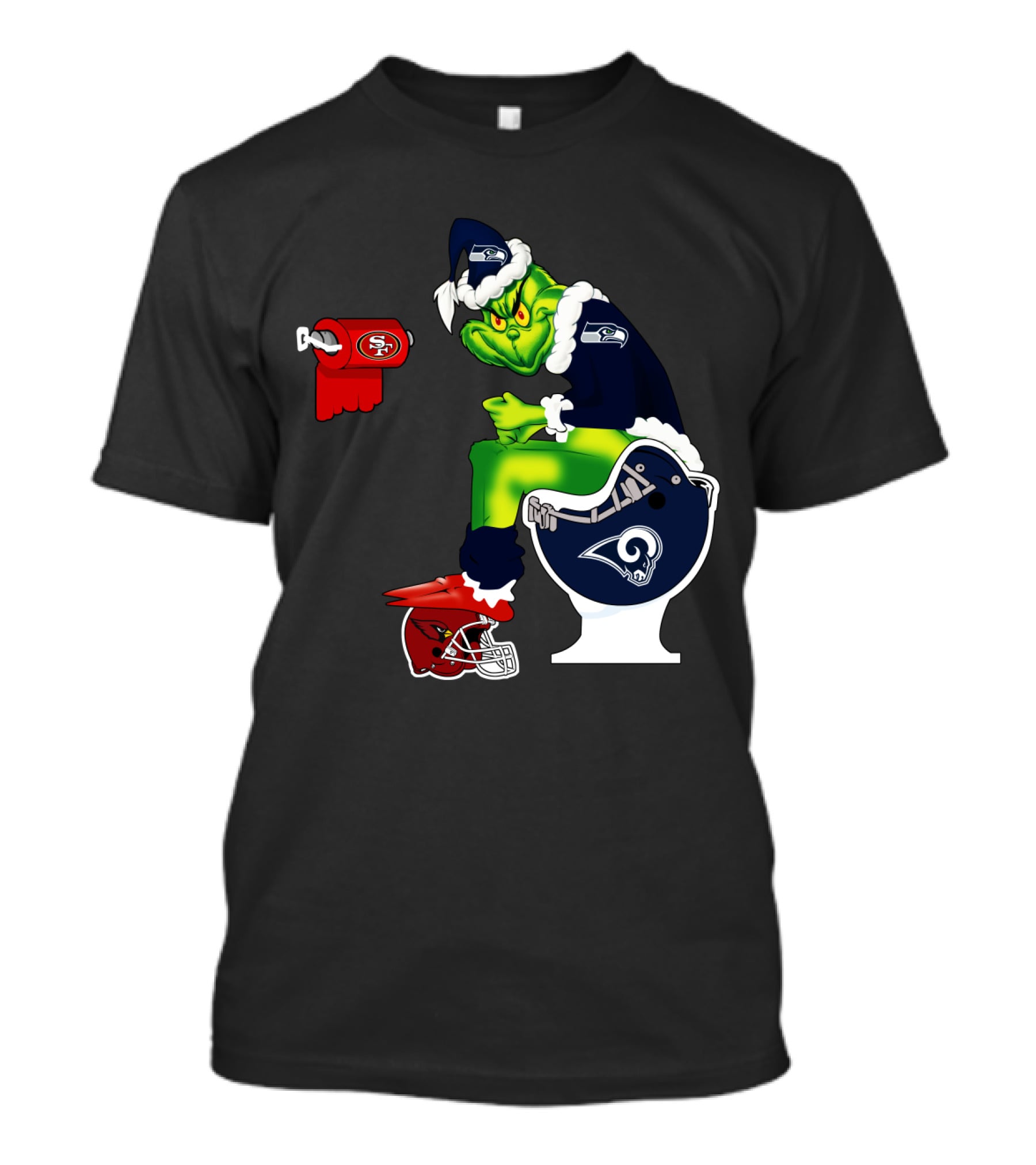 Seahawks Grinch On Rams Toilet With 49ers Toilet Paper And Cardinals Plunger T-Shirt