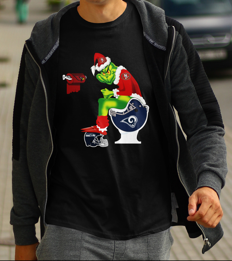 49ers Grinch On Rams Toilet With Cardinals Toilet Paper Seahawks Helmet T-Shirt