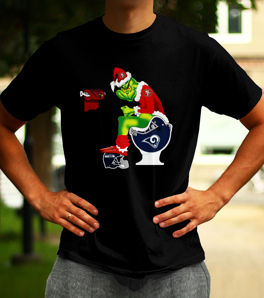 49ers Grinch On Rams Toilet With Cardinals Toilet Paper Seahawks Helmet T-Shirt
