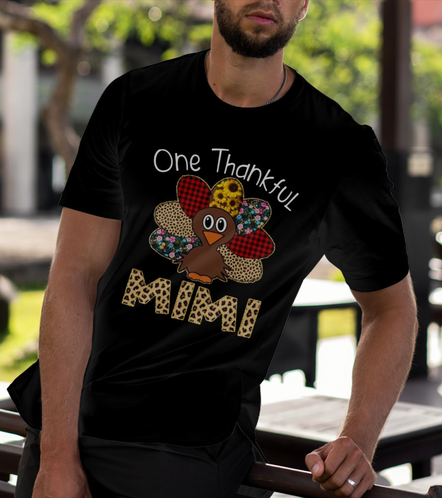 One Thankful Mimi Turkey With Sunflower And Patterned Feathers T-Shirt