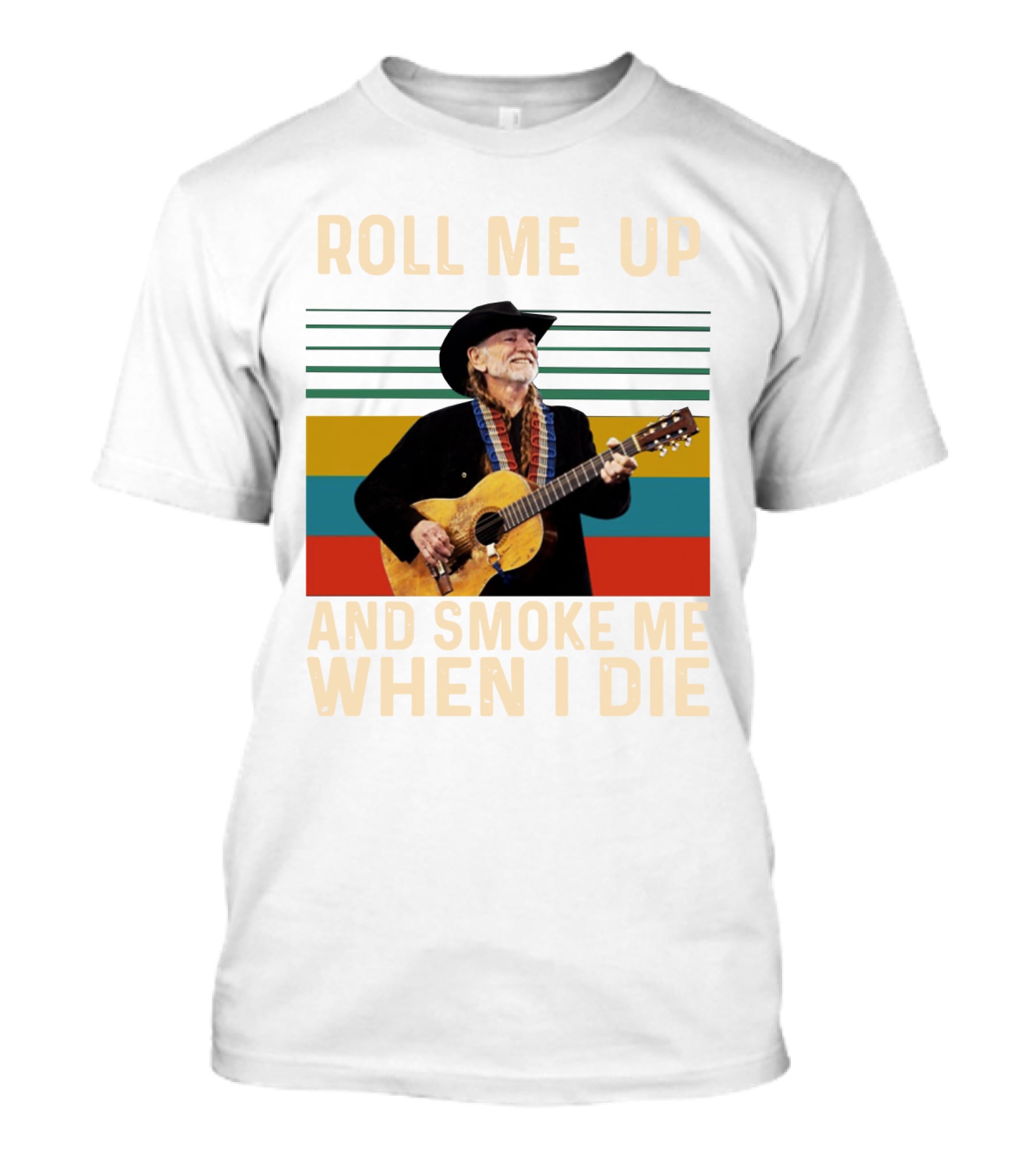 Roll Me Up And Smoke Me When I Die Cowboy Guitar Vintage Stripes T-Shirt