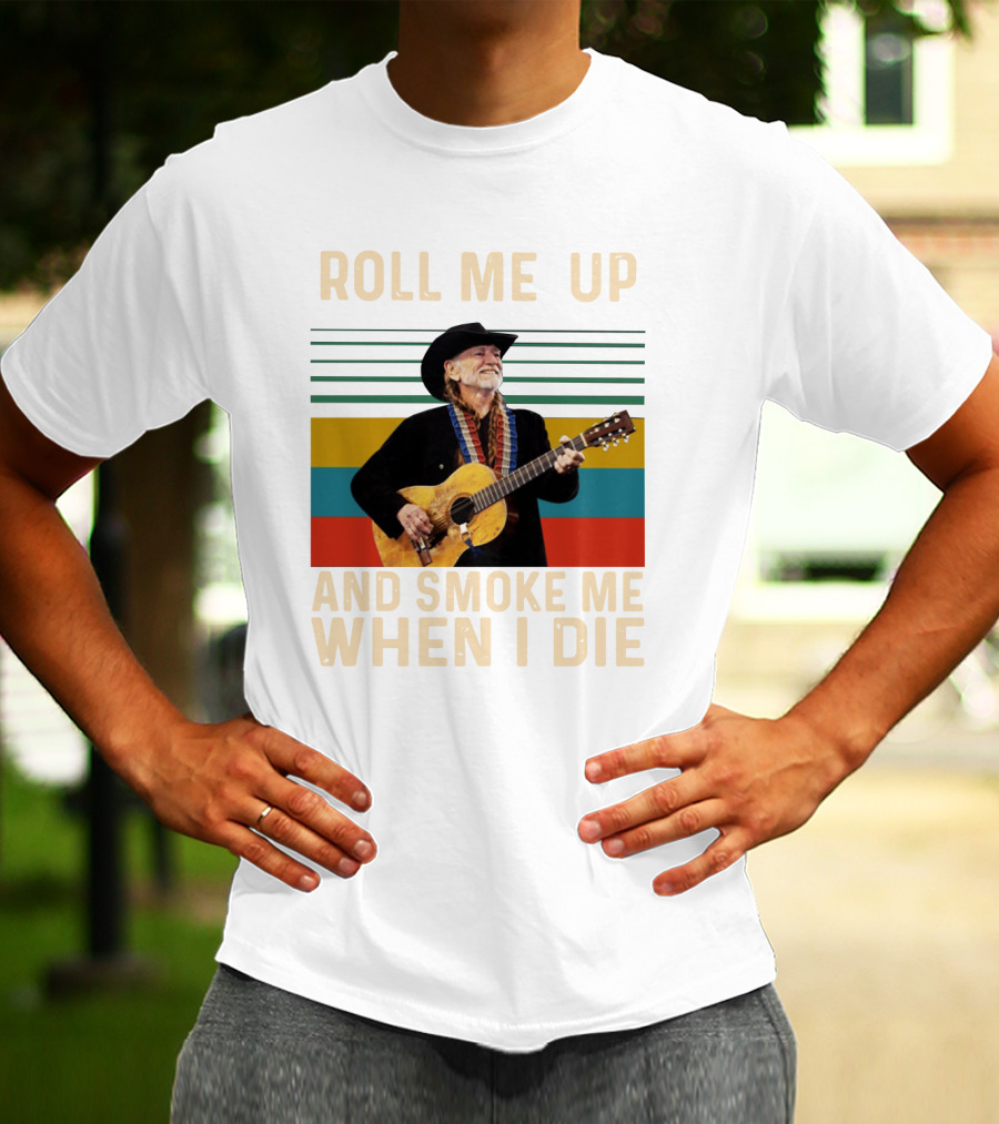 Roll Me Up And Smoke Me When I Die Cowboy Guitar Vintage Stripes T-Shirt