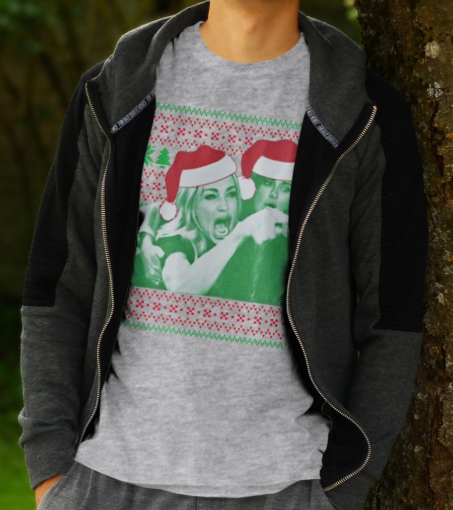 Woman Yelling At Cat Meme Christmas Santa Hats Raglan T-Shirt