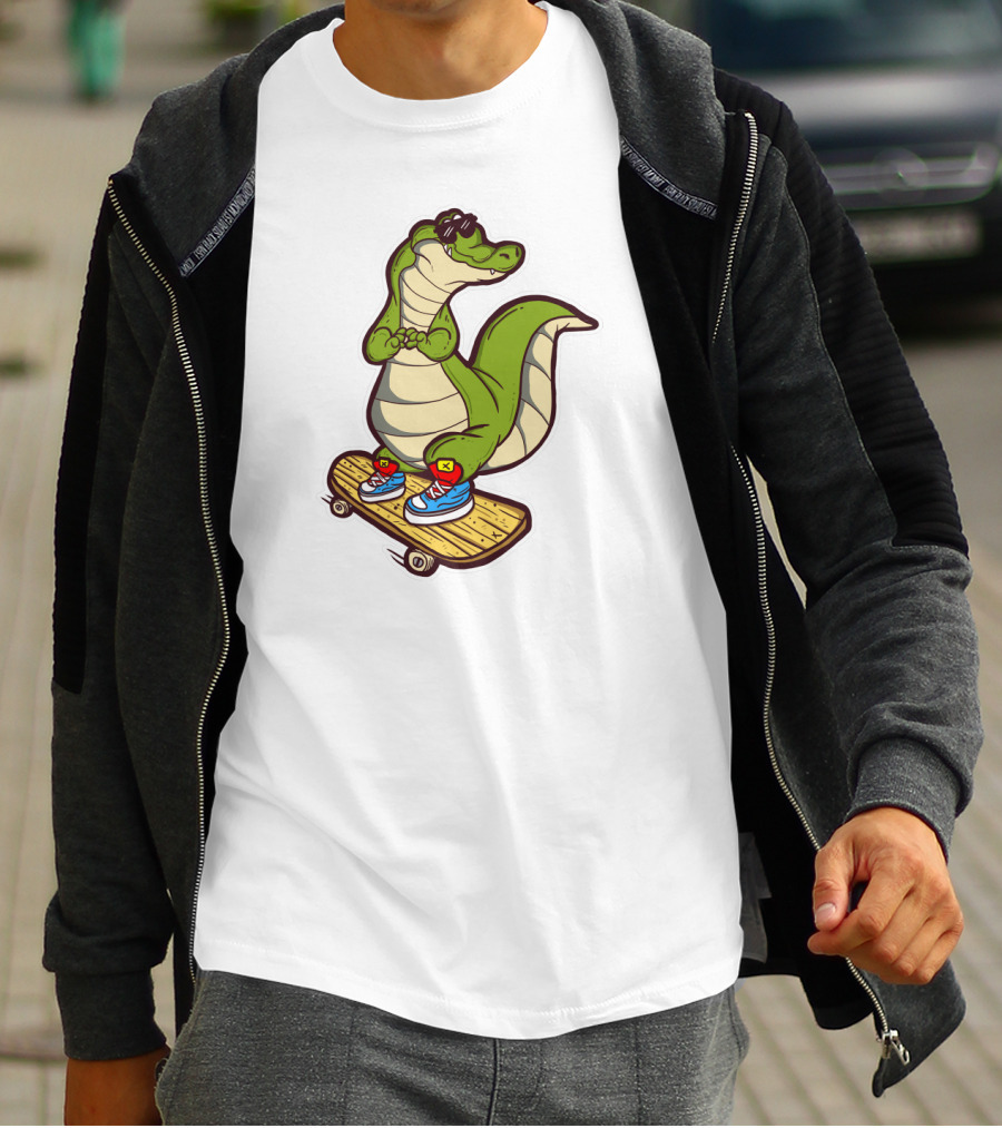 Crocodile Skates On Skateboard With Sneakers And Sunglasses T-Shirt